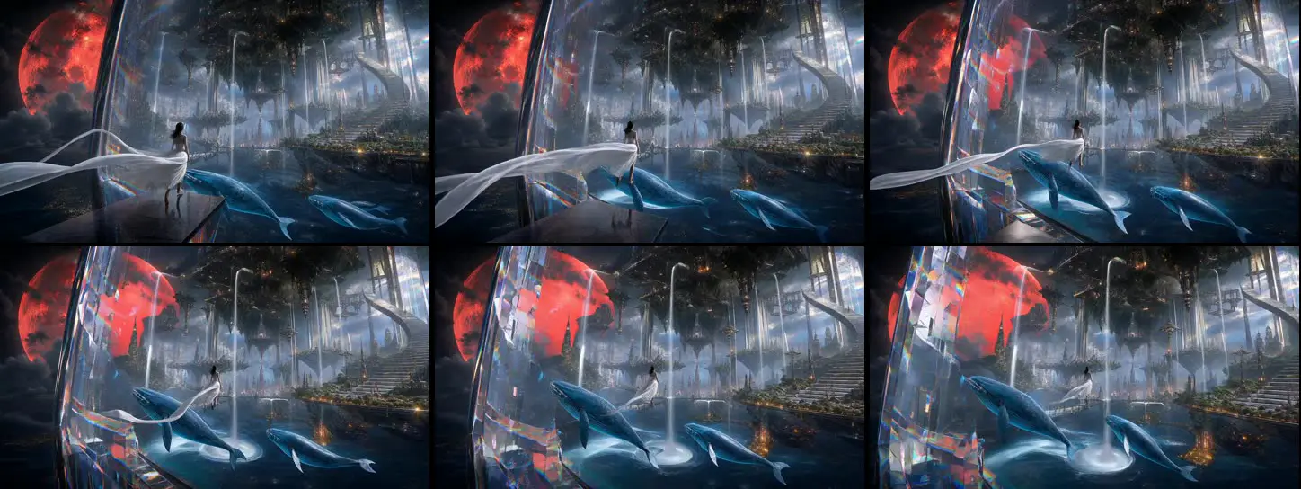Six frames from the Bytedance Pro Fast I2V clip, in order from left to right and top to bottom