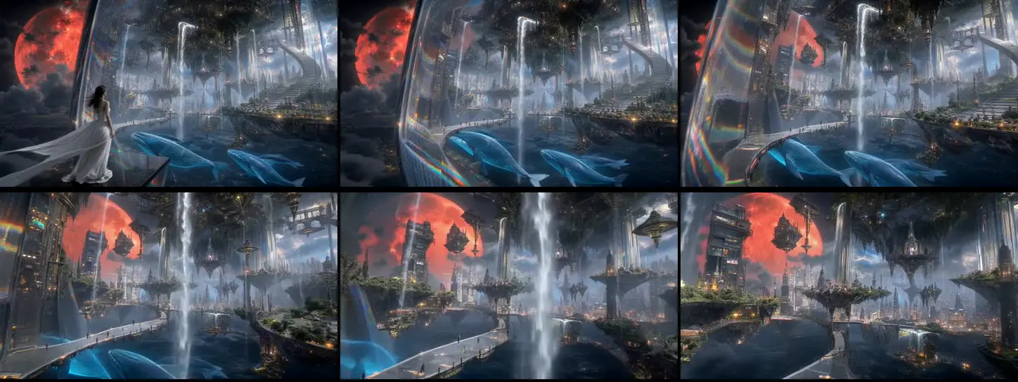 Six frames from the Bytedance Pro I2V clip, in order from left to right and top to bottom