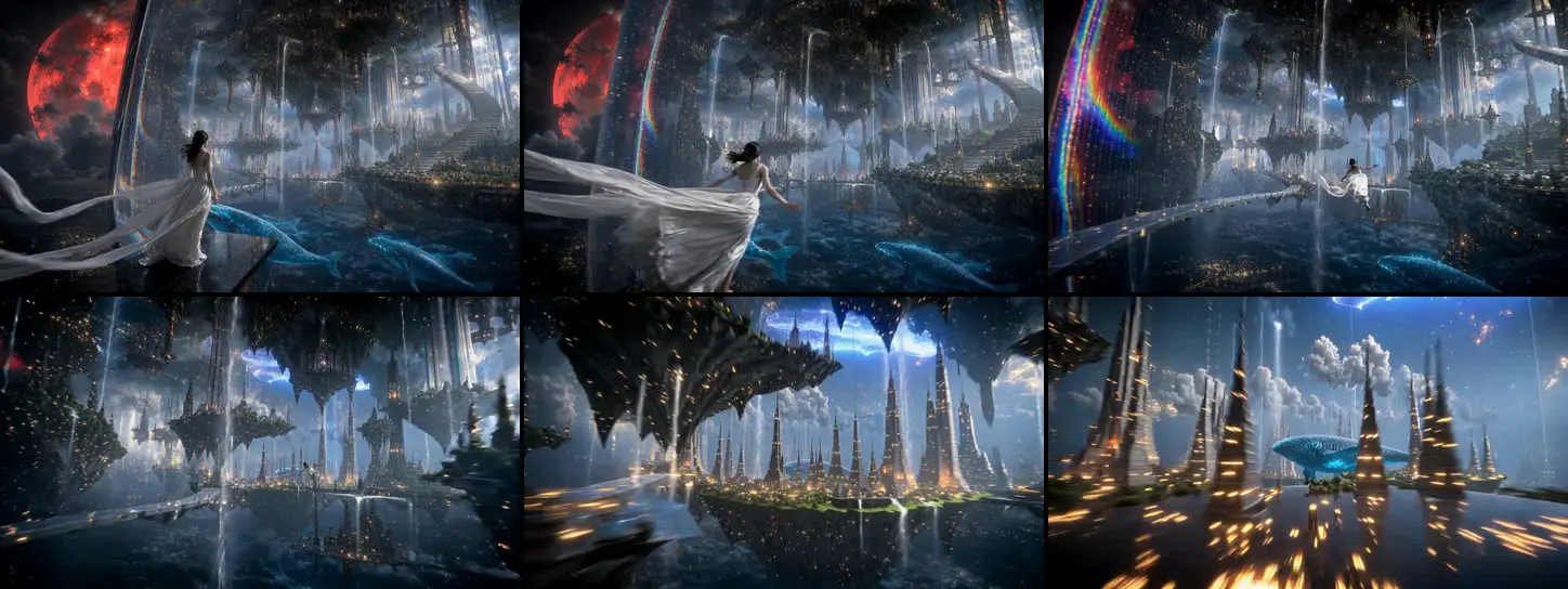 Six frames from the Kling 2.6 clip, in order from left to right and top to bottom