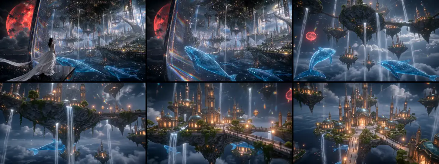 Six frames from the Wan 3.0 Prime clip, in order from left to right and top to bottom