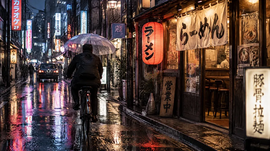 GPT Image 2.5 Sunburst の結果：「雨の夜の通り」
