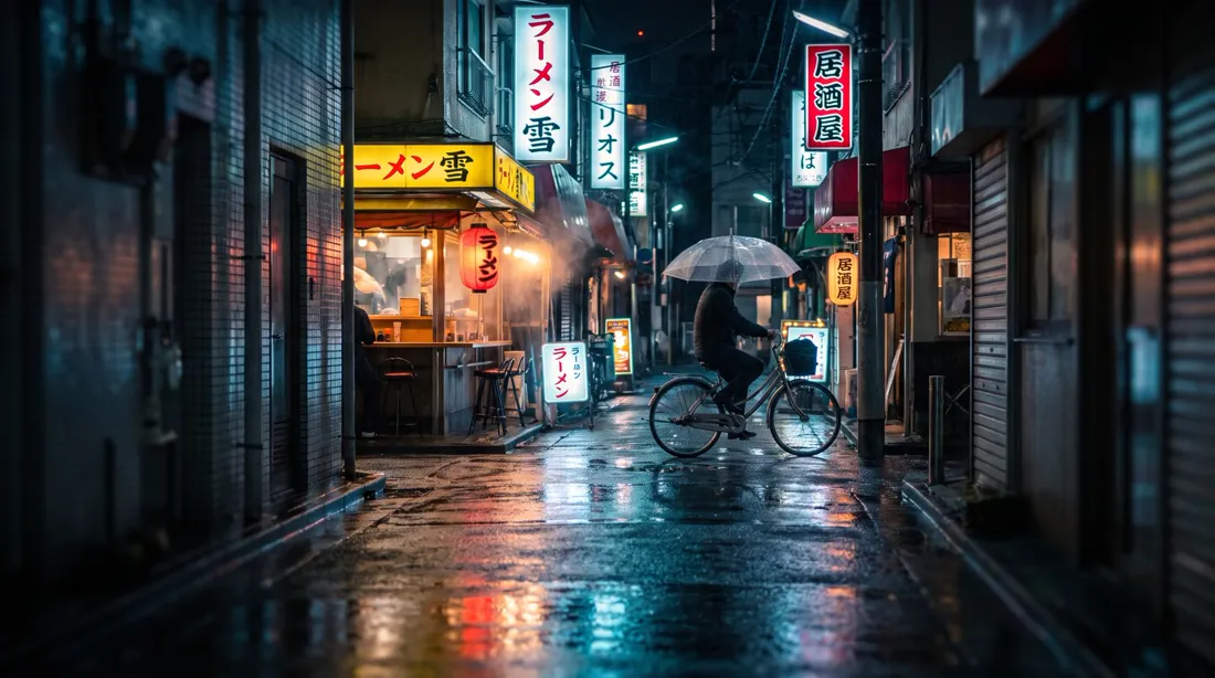 Nano Banana Pro の結果：「雨の夜の通り」